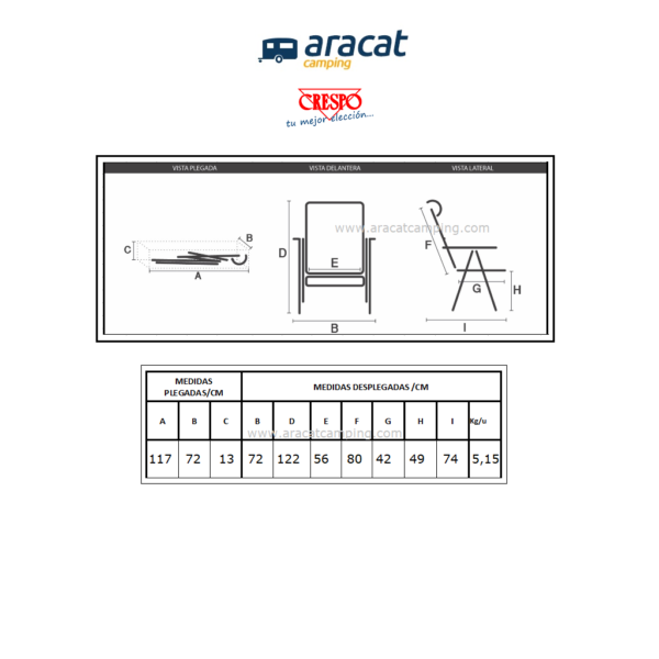 medidas de la butaca Crespo AL/238