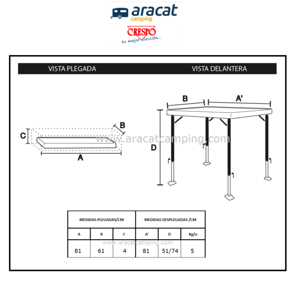 Mesa de camping Crespo AL/245