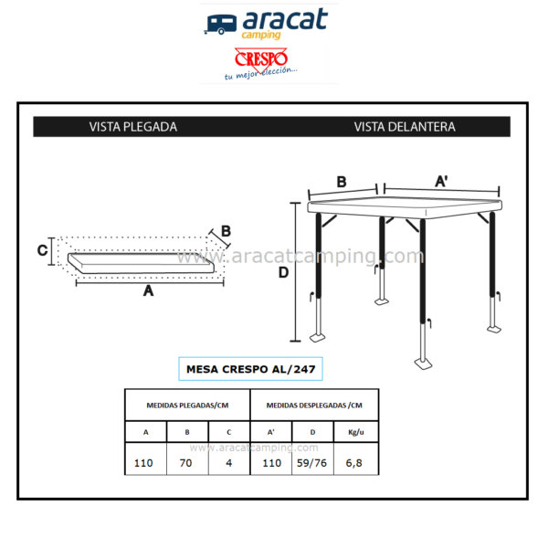 Medidas mesa Crespo AL/247
