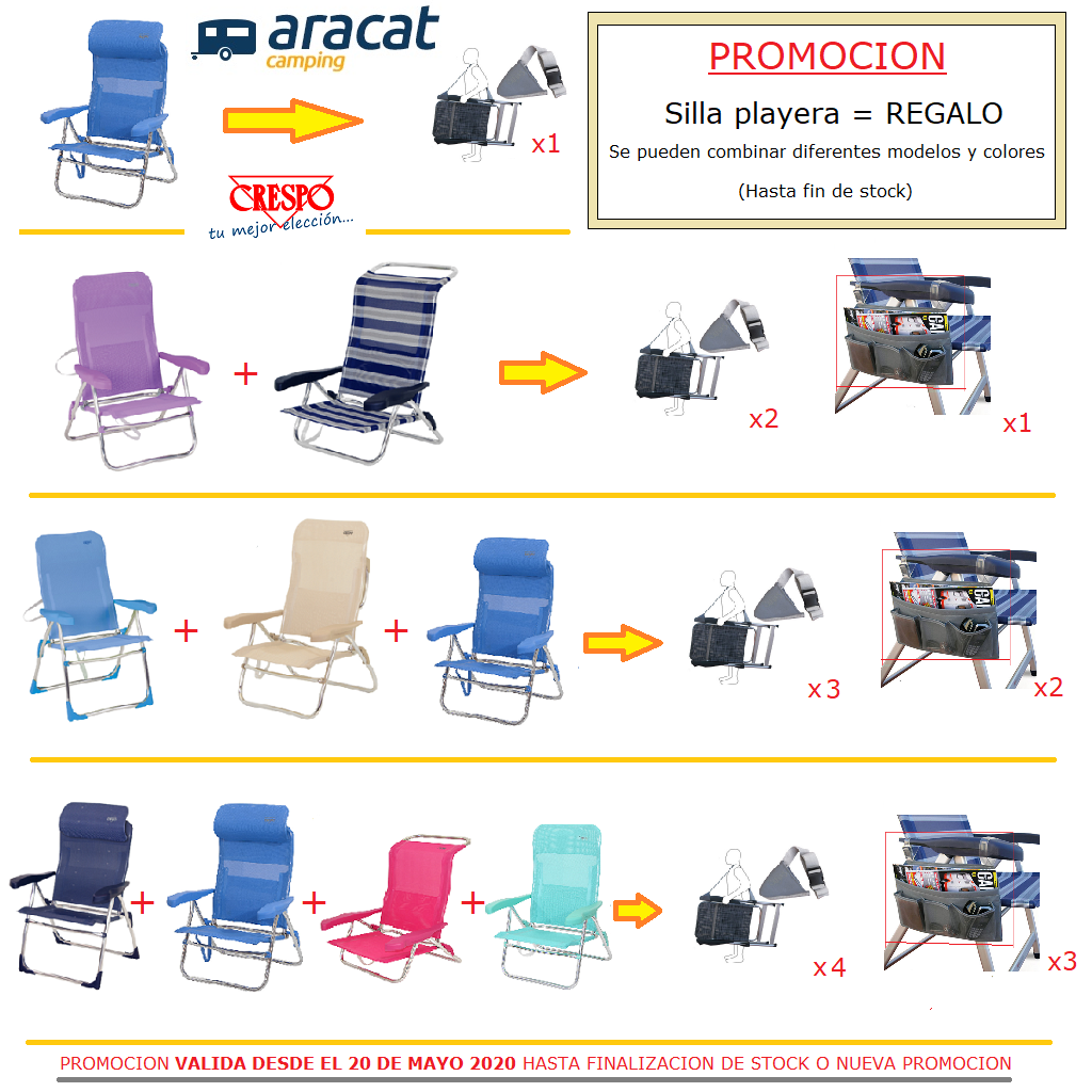 Consigue prácticos regalos con la compra de tu silla playera Crespo